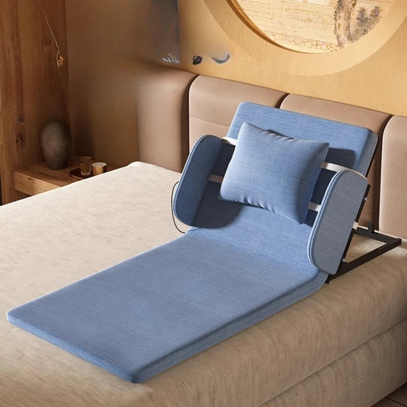 lit pliant moderne gris toile lin coussin oreiller support tablette