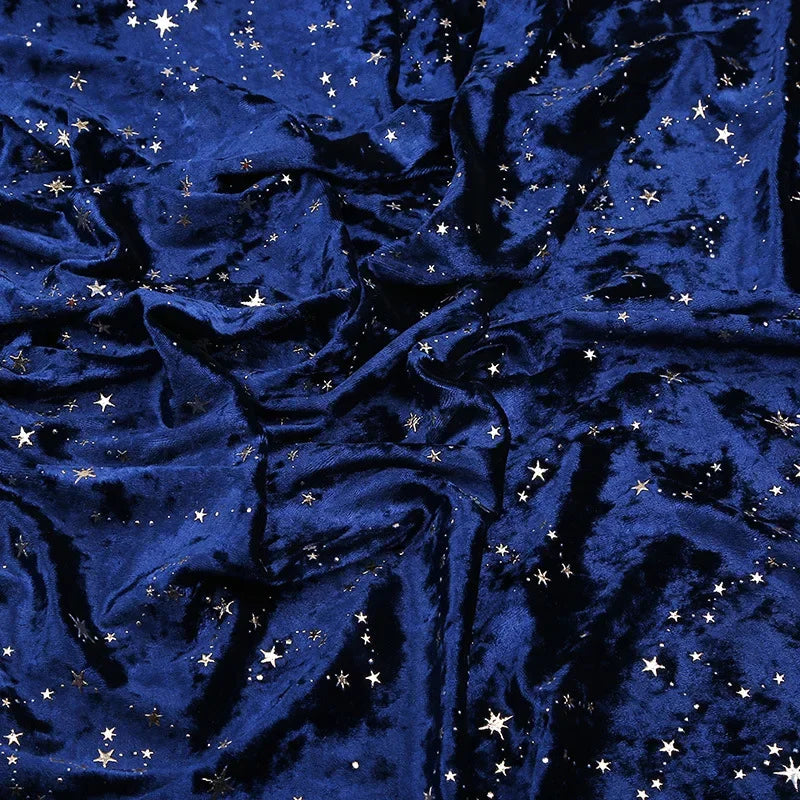 tissu velours étoiles dorées polyester spandex rouge violet bleu noir fond velouté opaquet couture