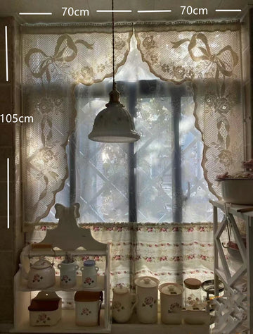 rideau porte dentelle motifs floraux blanc rose shabby chic vintage romantique transparent tringle