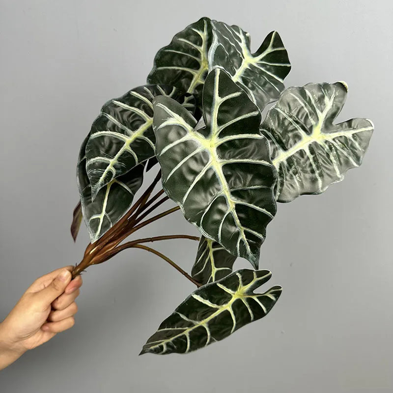 plantes artificielles decoration maison feuilles vert brun rouge veines blanches moderneintérieurDecorationFeuillesPlastique5pieces