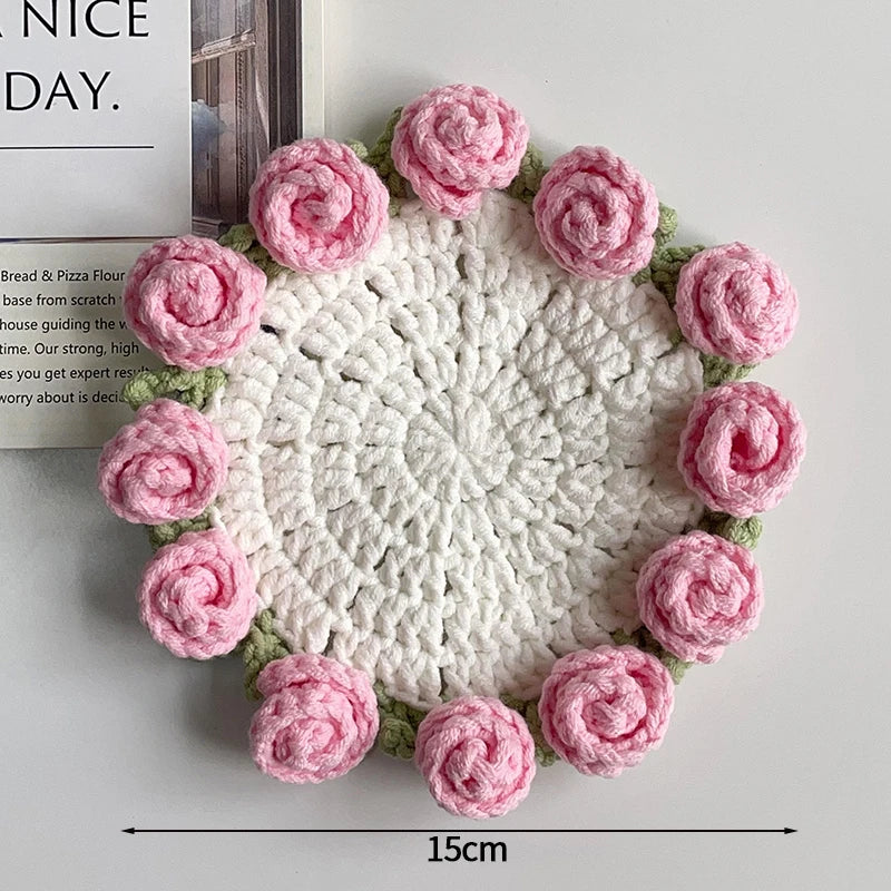 tapis table bouquet roses panier motifs fleuris artisanal main d'œuvre respectueux environnement