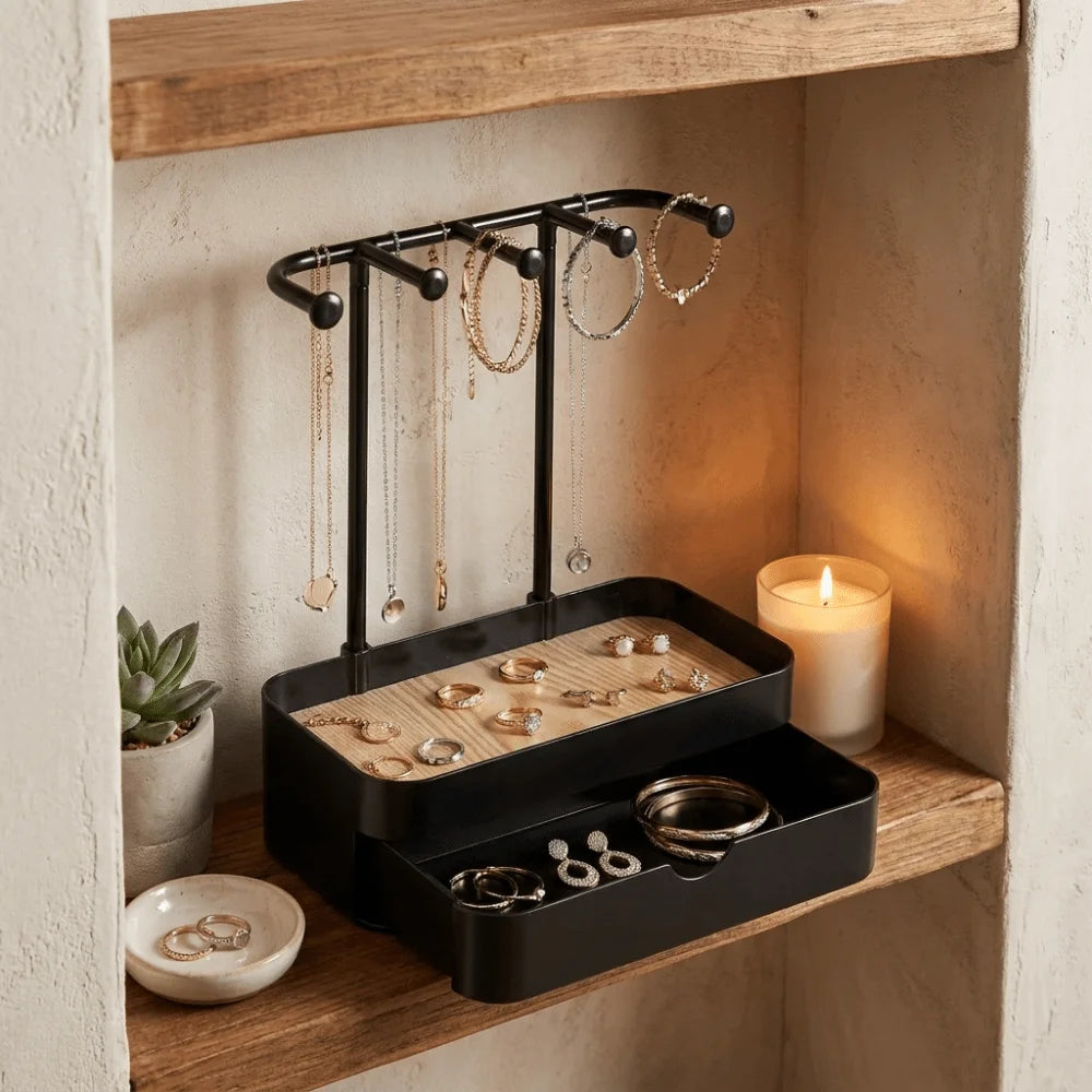 support bijoux boîte bijoux tiroir bois noir blanc moderne organisation rangement vintage