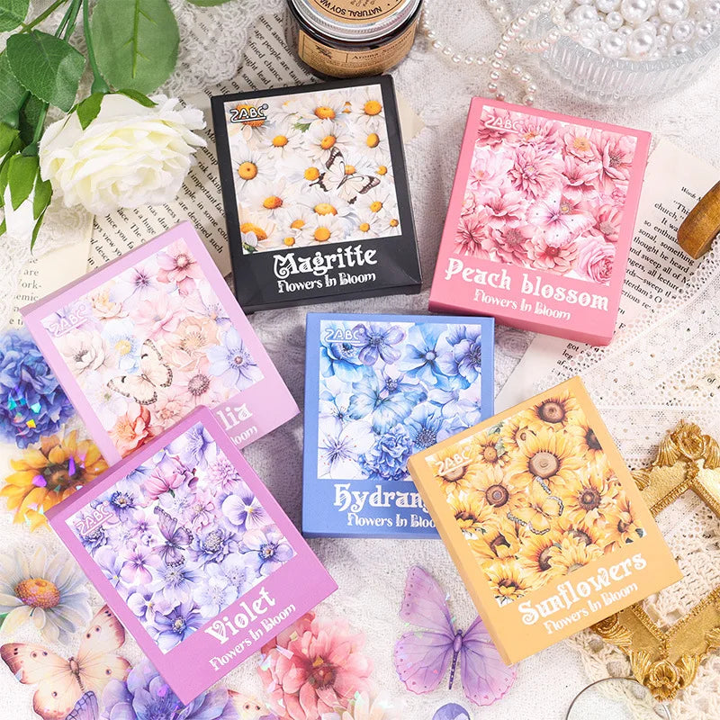 autocollants fleurs papillons pastel bleu rose jaune violet blanc scrapbooking bricolage album journal intime