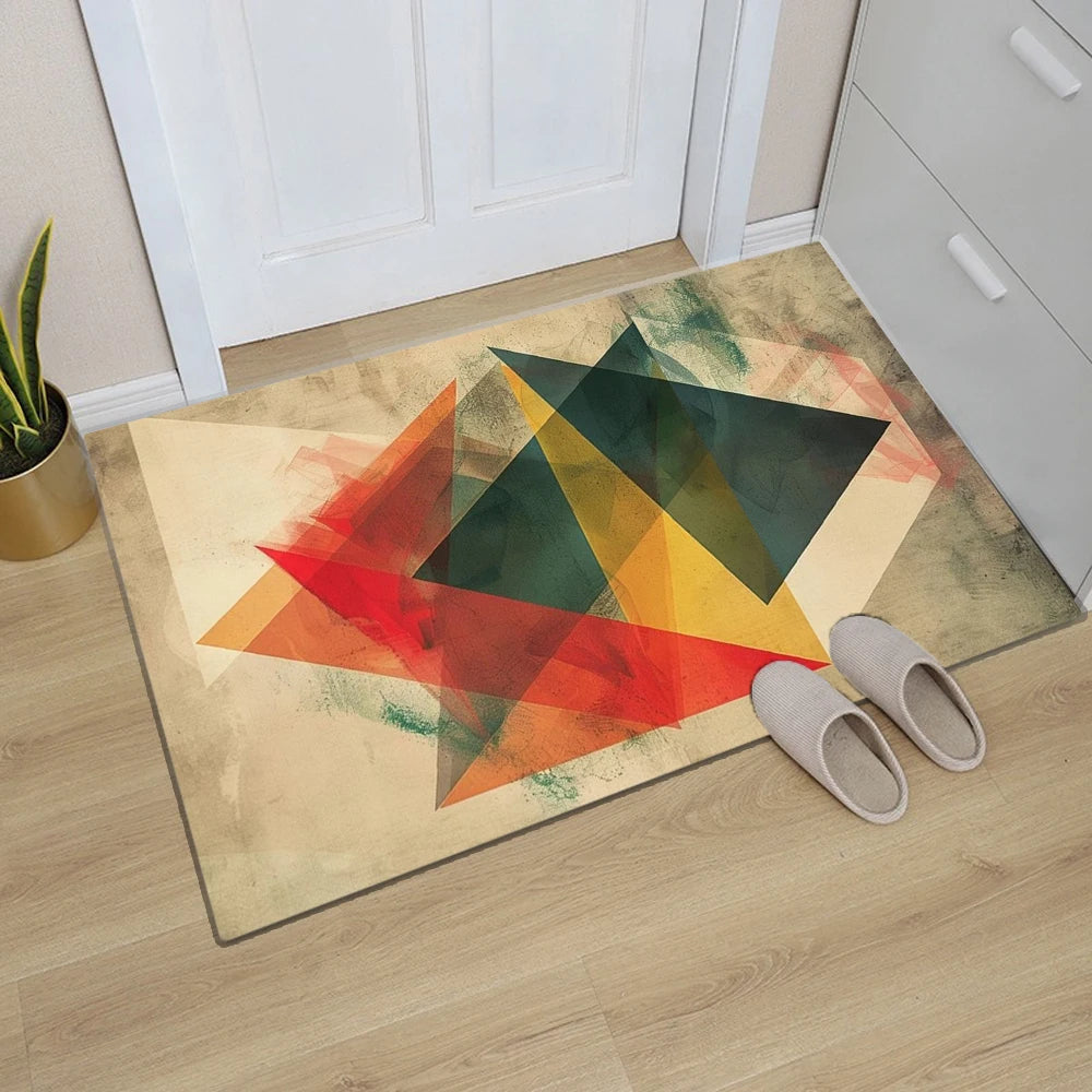 tapis géométrique abstrait moderne antidérapant entrée couleur verte beige rouge moderne