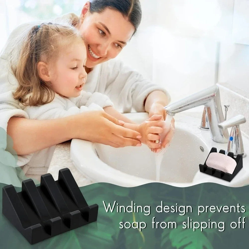 support savon silicone noir grooves moderne salle bains drainage auto savon