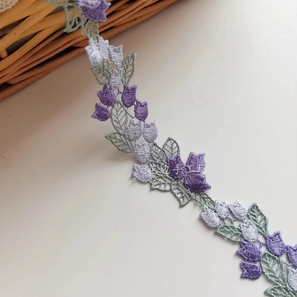 ruban dentelle floral transparent violet gris coton polyester 3.7cm large romantique