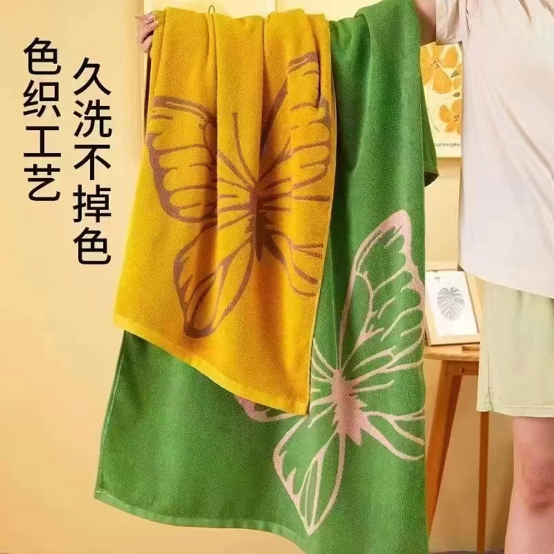 serviette bain coton jaune vert papillons fleurs moderne absorbante douce grandes dimensions