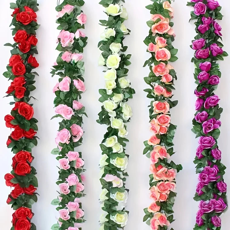 guirlande fleurs artificielles roses boutons feuilles vertes moderne décoration intérieur mariage anniversaire chambre