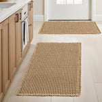 tapis bain moderne beige clair tissé motifs géométriques franges antidérapant respectueux environnement machine