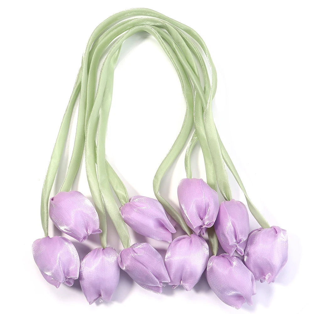 Décoration intérieure tulipes artificielles 3D fleurs polyester accessoires cheveux élastiques vert rose blanc