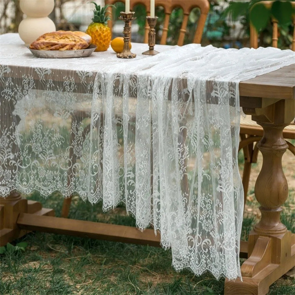 nappe table broderie florale blanc classique fête pâques semi transparente rectangle utilisation quotidienne