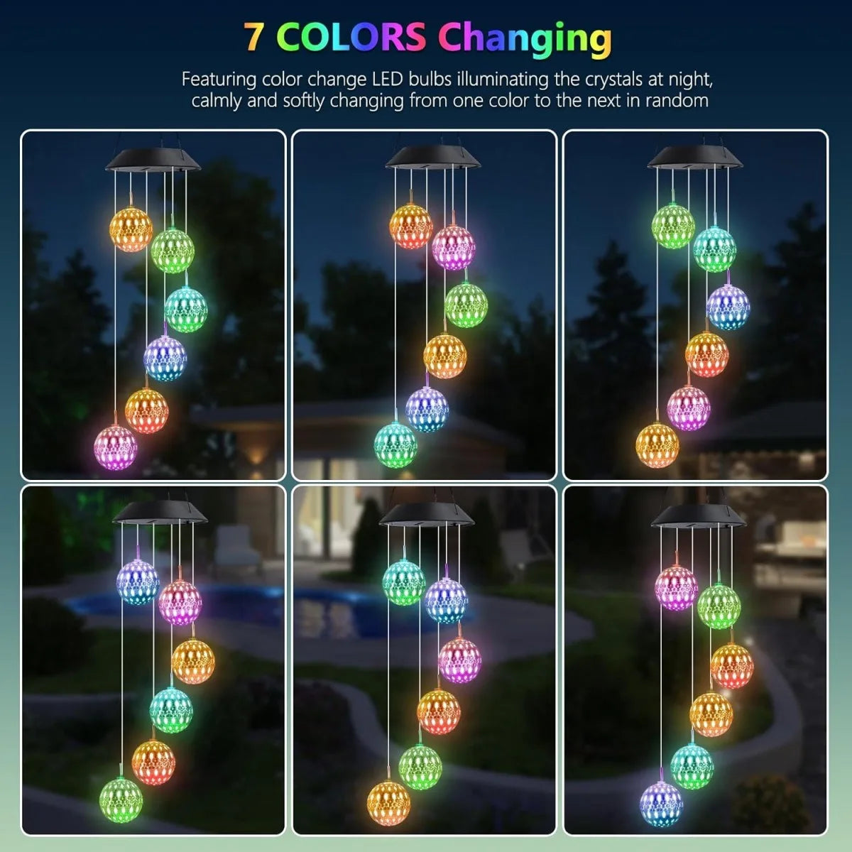 lumière solaire suspendue multicolore décorative moderne sphères ajourées patio maison