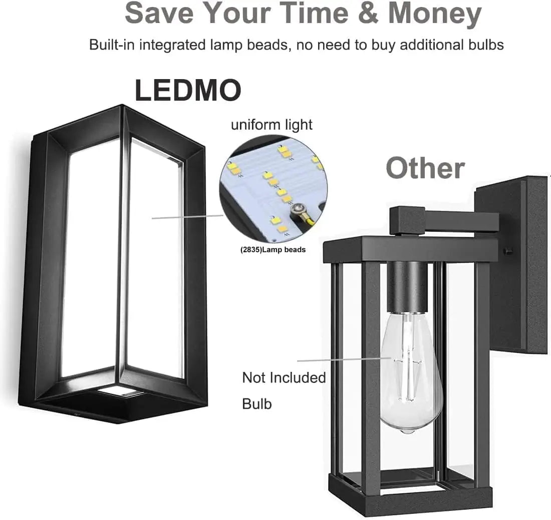 applique murale extérieure led moderne ip55 noir blanc verre transparent sensoriel 6000k 2700k