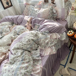 parure lit complète fleurs vintage princesse housse couette drap taies oreillers