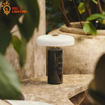 lampe table moderne led rechargeable blanc marron doré veines texture opale minimaliste
