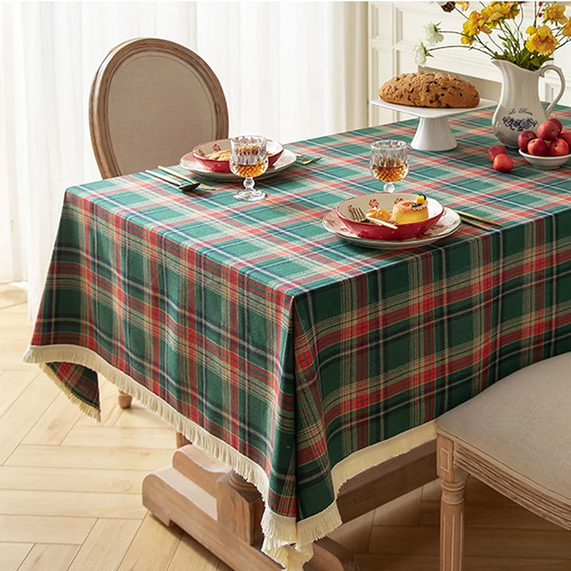 nappe table noël carreaux écossais vert rouge bleu clair classique réutilisable extérieur fêtes famille
