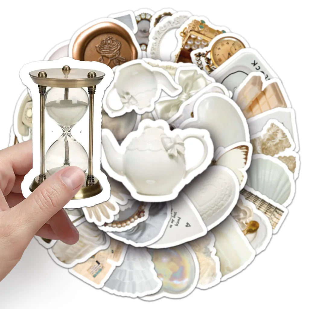 autocollants blancs vintage romantiques coeurs motifs floraux textes horloges fleurs décoration téléphone portable ordinateur