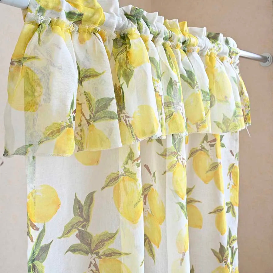 rideau pastoral imprimé citrons jaunes blancs feuilles vintage maison