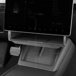 rangement caché plateau organiser feutre texturé gris noir sous écran central tesla model model