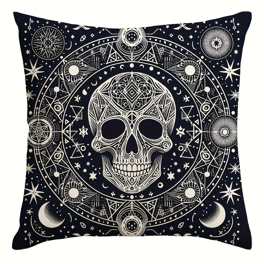 taies d'oreiller gothiques crânes étoiles noires blanches maison lit 45x45cm polyester peachskin