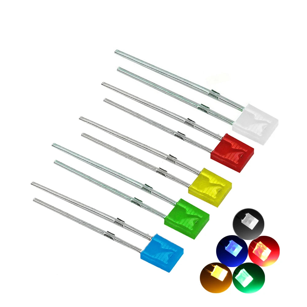diodes led bleu vert jaune rouge blanc 2x5x7mm opaques mat standard 100 pieces