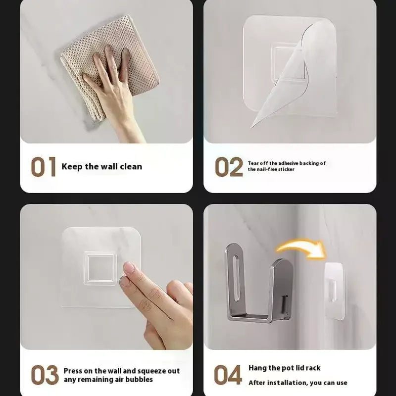 support mural blanc plat minimaliste adhésif couvercle casserole rangement élégant multifonctionnel fixations
