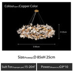 suspension lumineuse moderne dorée branches fleurs transparentes cristal haute luxure
