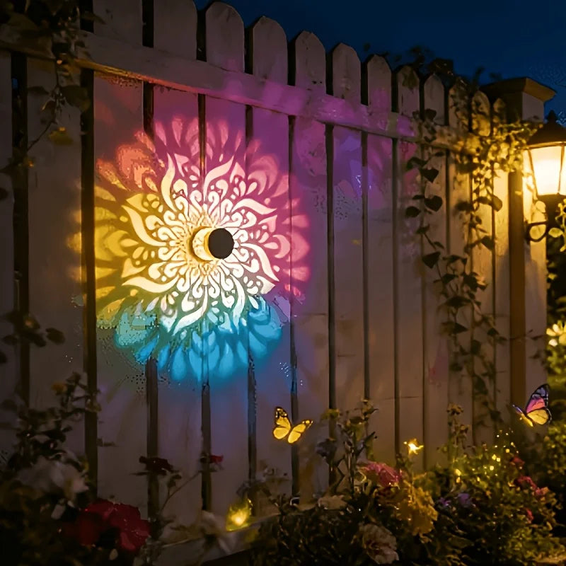 lampe solaire murale moderne ornements floraux adhésif noir doré extérieur décoration jardin patio