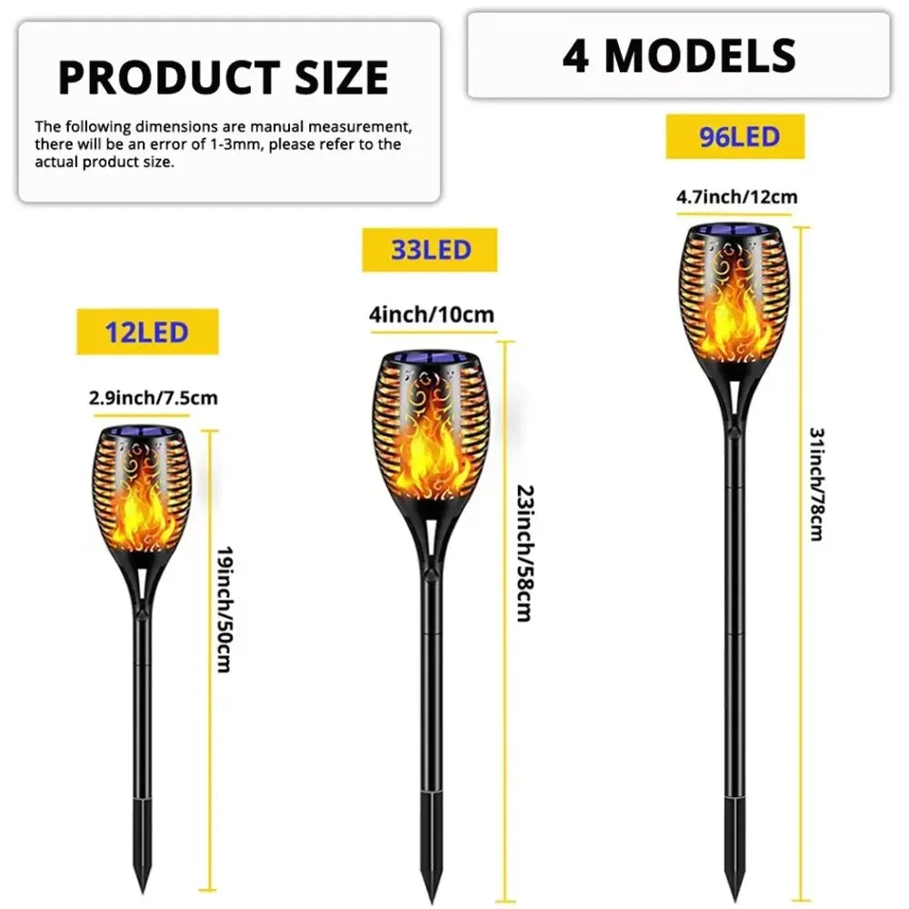 lampe solaire extérieure effet flamme 96 led jardin decoration paysagere ip65 étanche moderne