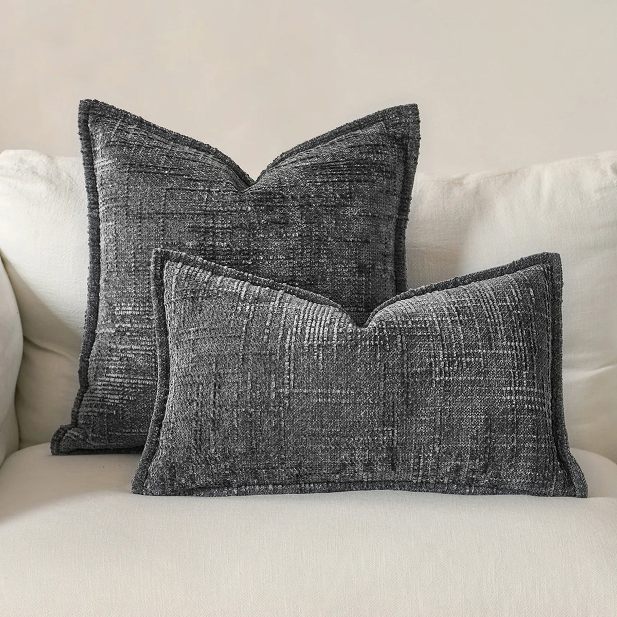 taies d'oreiller chenille gris beige motif solide contemporain non toxique dimension 45x45cm decoration maison