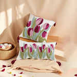taies d'oreiller fleur tulipes rose verte adhésif tassel polyester blanc traditionnel maison respectueux environnement
