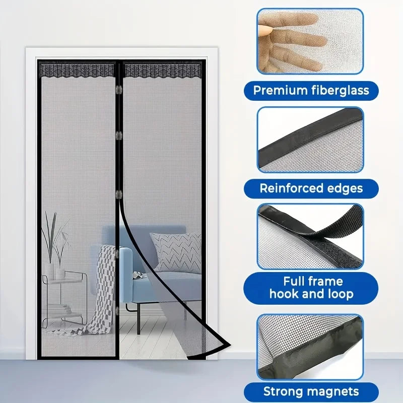 rideau magnétique porte noir maille fine dentelé adhésif salon chambre moderne