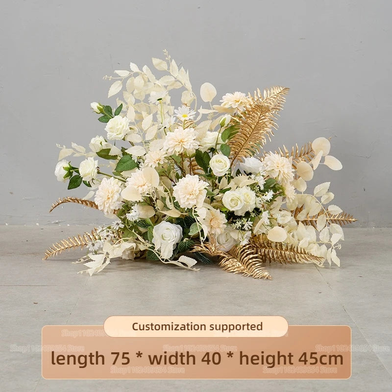 arche decorative boho chic fleurs artificielles blanc beige doré vert