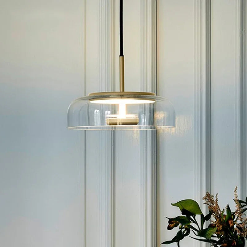 luminaire suspendu led moderne transparent doré bronze gris blanc minimaliste chambre salon