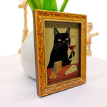 cadre photo chat noir verre vin fromage doré tableau artiste erotique chambre decoration erotique