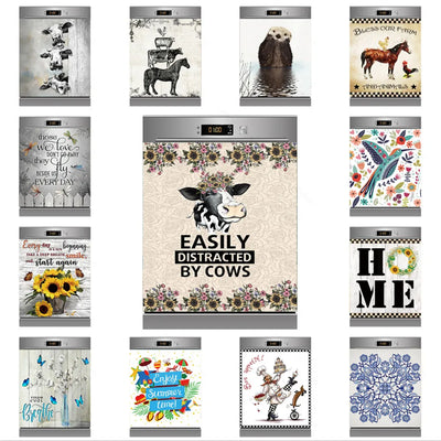 Autocollant mural vache pour lave-vaisselle sur fond de cuisine moderne