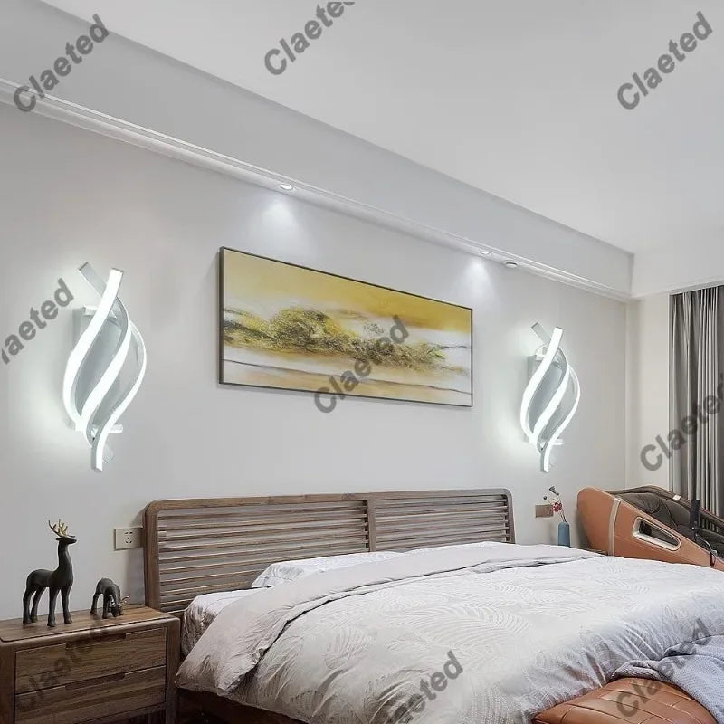spirale incurvée applique murale moderne led blanc noir chambre coucher éclairage quotidien fixée mur