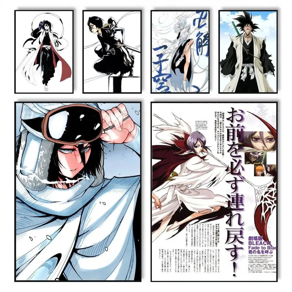 affiches anime bleach personnages cadre bois noir blanc gris bleu rouge moderne decoration murale