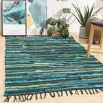 tapis boho ethnique marron beige noir bleu vert gris blanc multicolore rayures horizontales franges