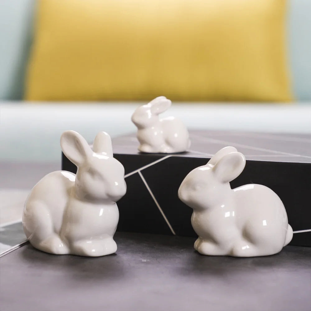 décoration intérieure statue lapin blanc céramique lisse brillante classique moderne petite taille