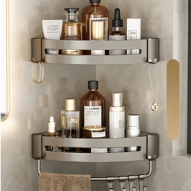 étagère salle bain gris moderne adhésif alliage aluminium poli unique niveau rangement góc