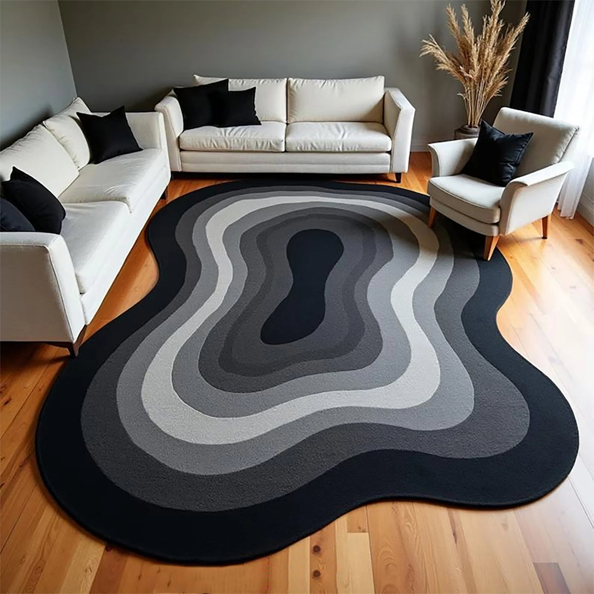tapis moderne noir rayures concentriques antidérapant confortable salon chambreDecoration maison