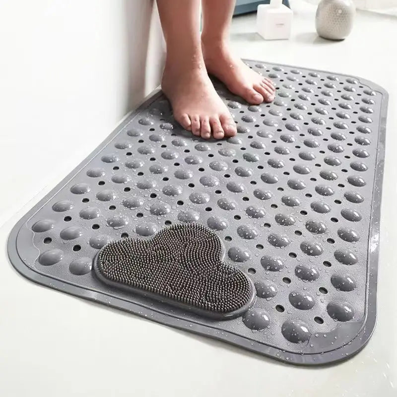 tapis bain antidérapant gris texturé drainage nuage minimaliste adhésif ventouses