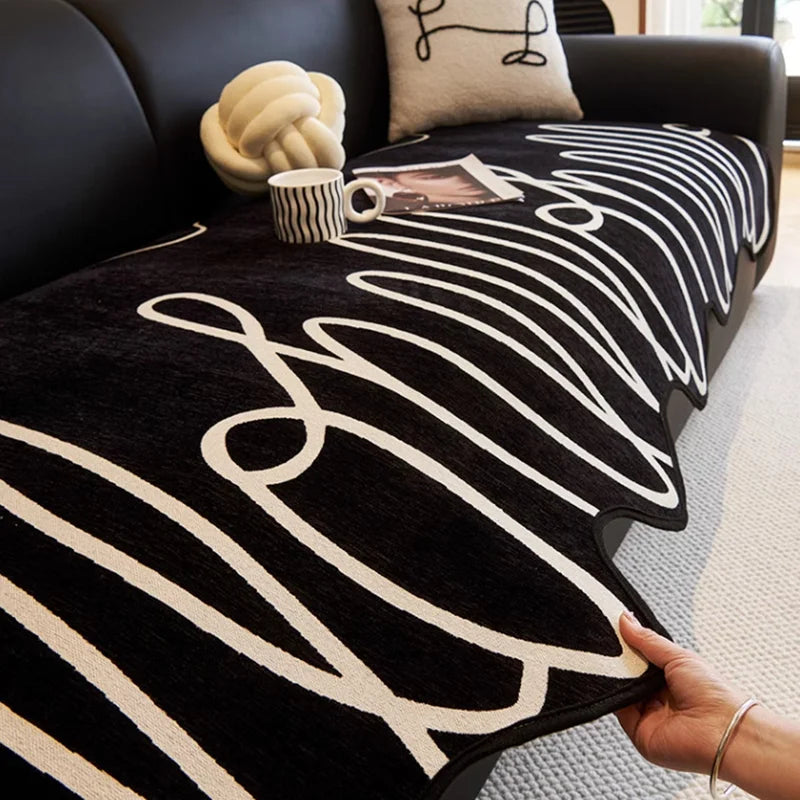 tapis noir blanc moderne tissage polyestère couverture salon ondulations abstrait minimaliste machine