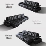 canapé d'angle moderne cuir noir boutons carrés coussins reposé pieds multifonctionnel