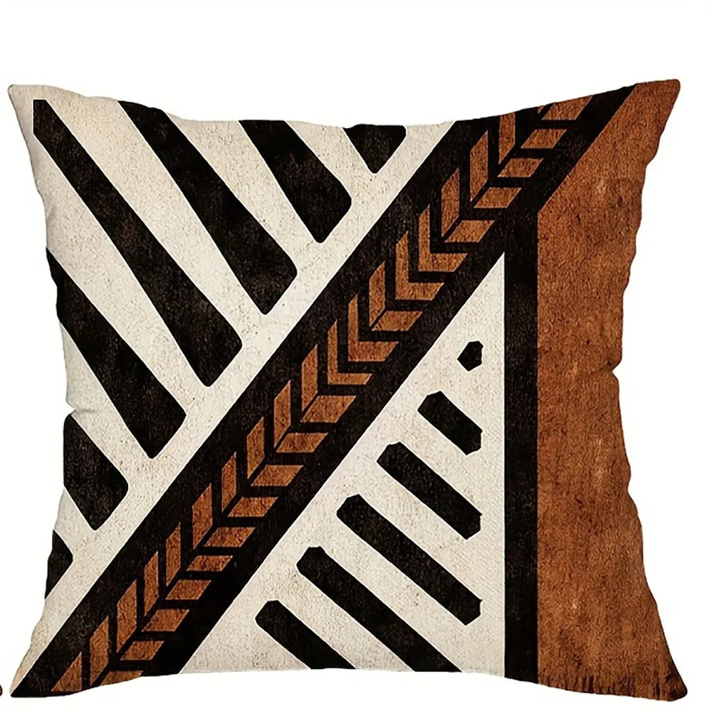 taies d'oreiller motifs géométriques multicolores ethnique polyester peachskin opacité décoration maison hospitalière 45x45cm