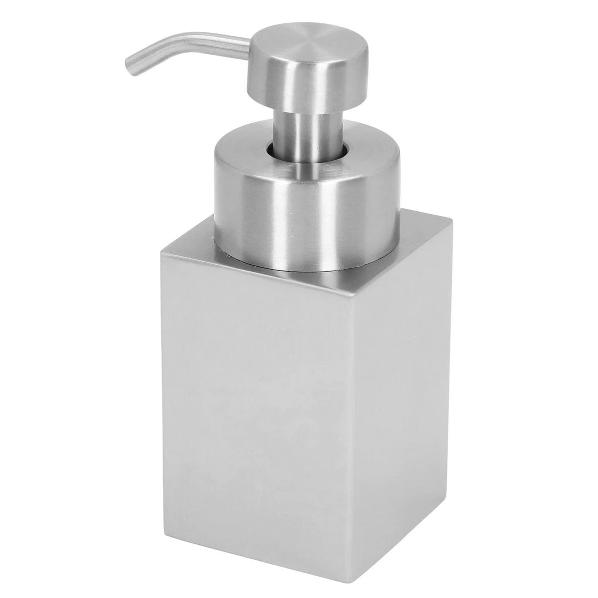 distributeur savon liquide argenté acier inoxydable finition brossée moderne minimaliste salle bains cuisine