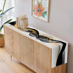 nappe moderne abstraite vagues courbes fluides blanc noir beige doré polyester maison décoration festive