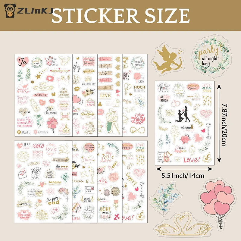 stickers mariage amour floral romantique vintage élégant or rose vert adhésifscriçãoption