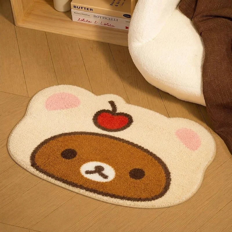 tapis décoration kawaii ours mignon pelucheux antidérapant intérieur maison salle bain chambre entrée